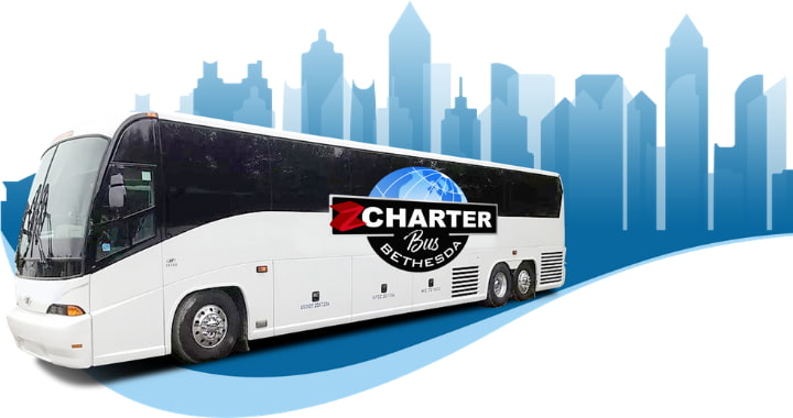 a charter bus with the z charter bus bethesda logo